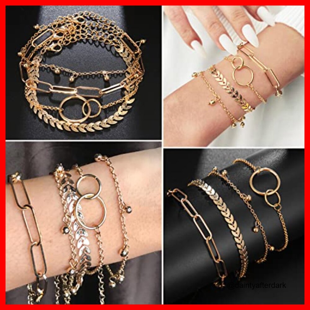 Gold Plated Alloy Stackable Bracelets Set With Ch… - image 5